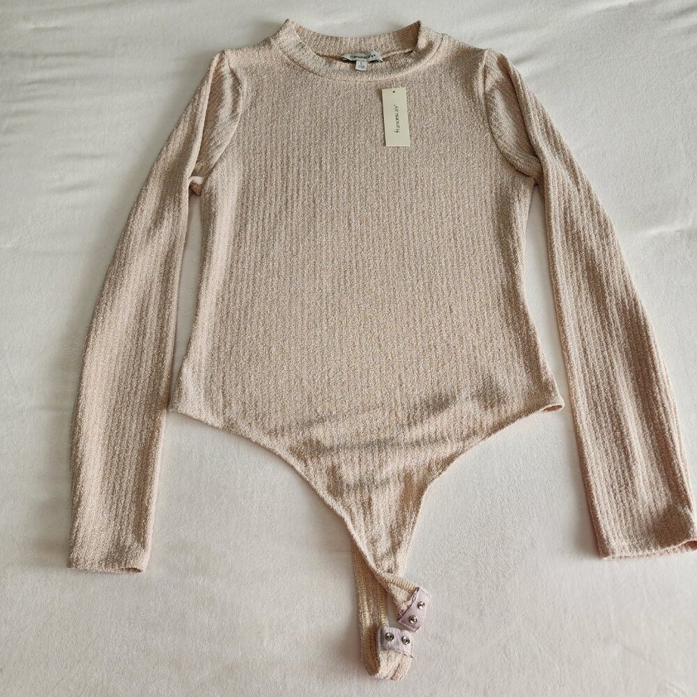 Francesca’s Bodysuit Women's L NEW Mock Neck Long Sleeve - Heather Oat - Picture 1 of 9